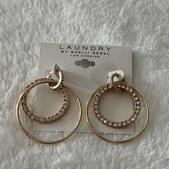 Laundry by Shelli Segal Gold Crystal Hoop Earrings - Picture 1 of 3